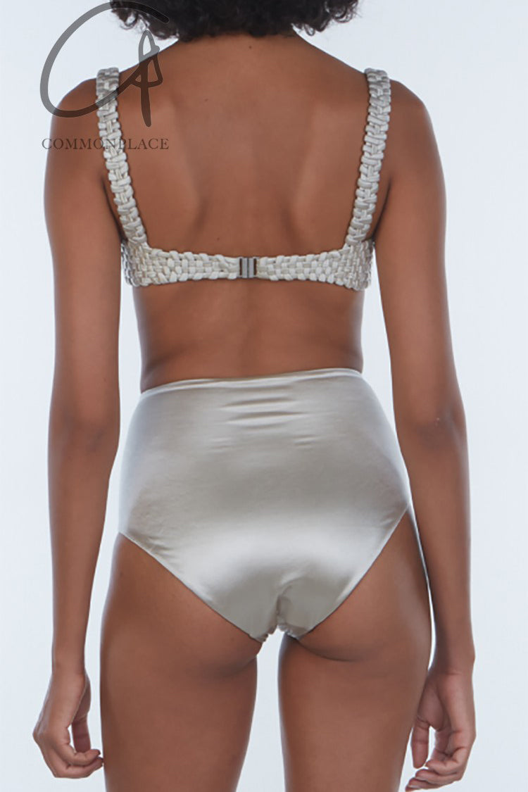 【ISA BOULDER】stretch-velvet underwired ビキニ トップ ISA BOULDER Spiral-Weave woven underwired bikini top | THE
