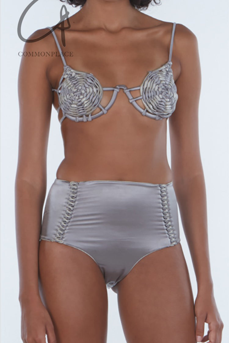 isa boulder ニットポロ ISA BOULDER spiral braided bra RS24WST08 silver slate PIB8