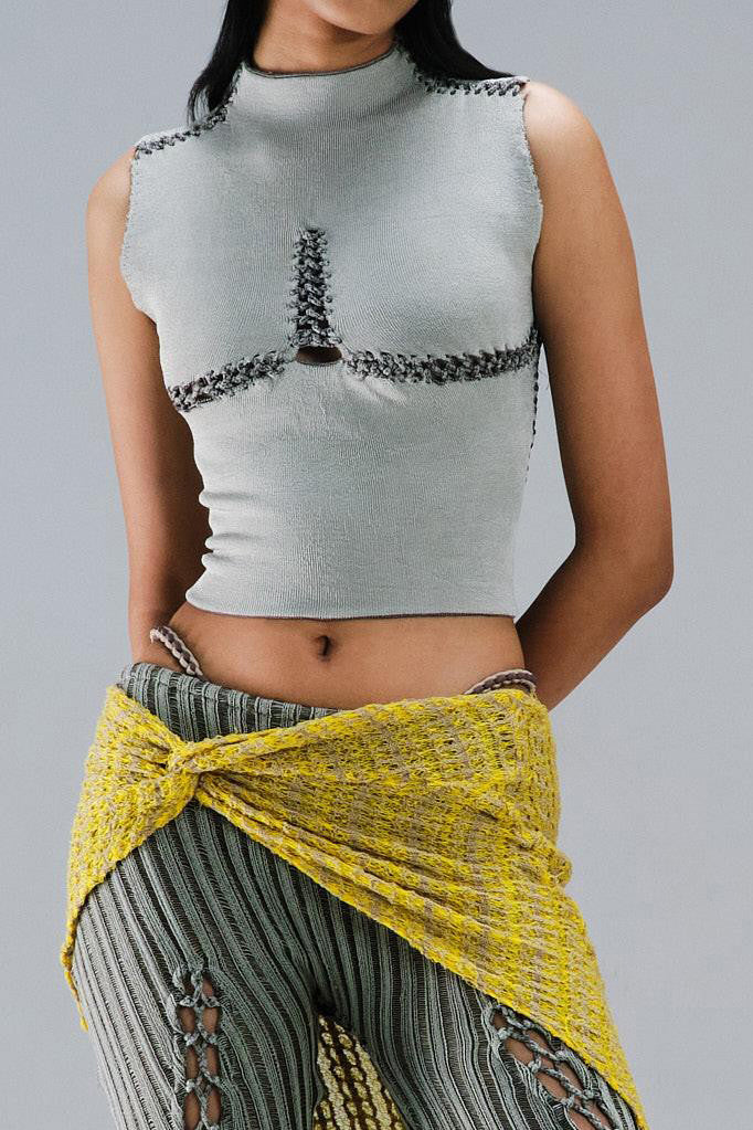 isa boulder ニットポロ ISA BOULDER stretch top RS24WTP02 rock silver