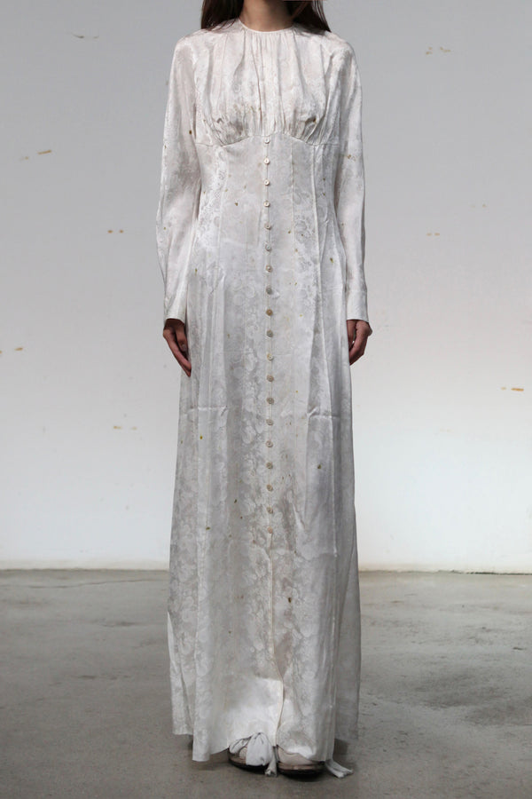 Mutedance 25 Autumn and Winter Round Neck Long Sleeve Waist Dress Flower Dye MD-MD25FW98-hoary