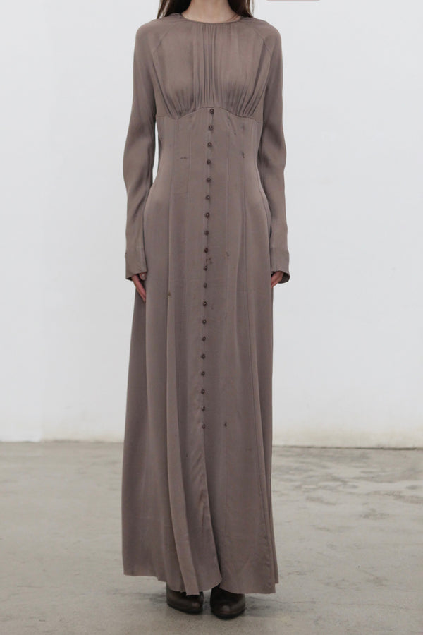 Mutedance 25 Autumn and Winter Round Neck Long Sleeve Waist Dress Flower Dye MD-MD25FW99-sand (MD25FW98)