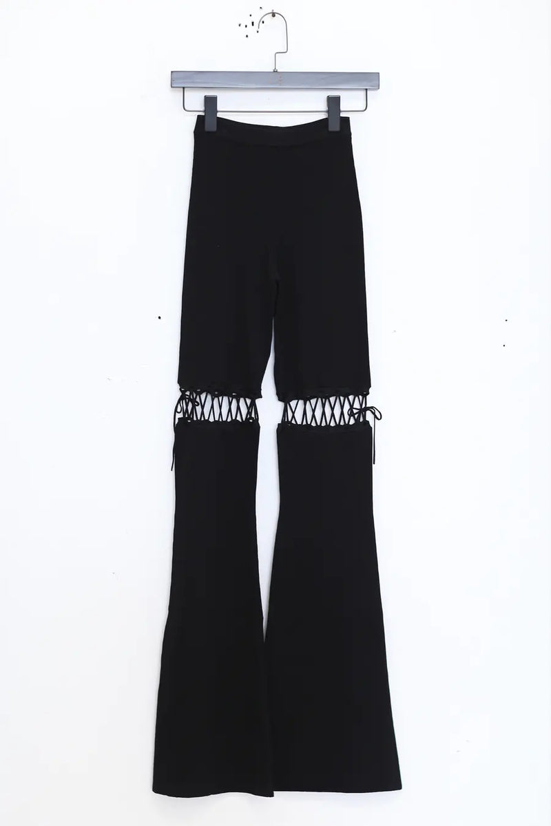 パンツ Nensi Dojaka Black viscose stretch pant (NDAW23KT022 BLACK) Nensi Dojaka lace-up flared pants NDAW23KT022 black