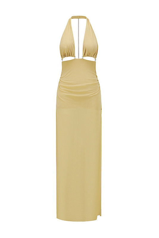 Rui Built Spring/Summer 2026 Halter Backless Dress RUI-S26WV04-Wheat (Wheat Yellow) S / Wheat Yellow