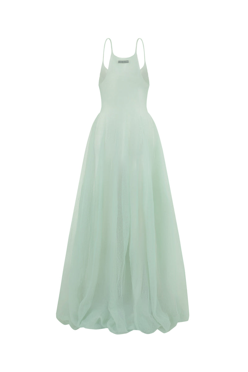 SWAYING/KNIT fishtail patchwork suspender dress SW24SS2L33 light green