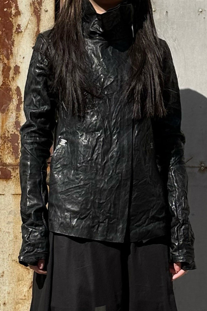 isaac sellam black sheepskin leather jacket PRUDENTE-CRASSE POUILLE NO