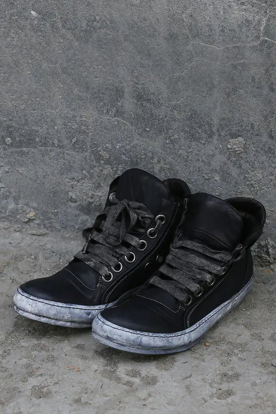 A1923 Oil-made kangaroo leather sports mid-high top shoes Handmade in