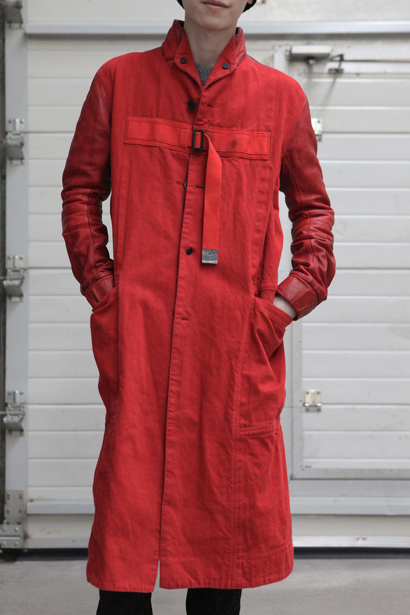 BORIS BIDJAN SABERI Leather and linen spliced jacket trench coat WORKC