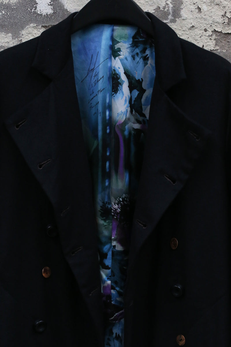 GEOFFREY B. SMALL Double-breasted cashmere jacket Silk printed lining