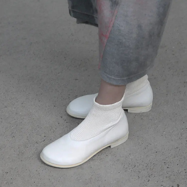 Guidi kangaroo skin stitching low-top hosiery boots ZO94S white