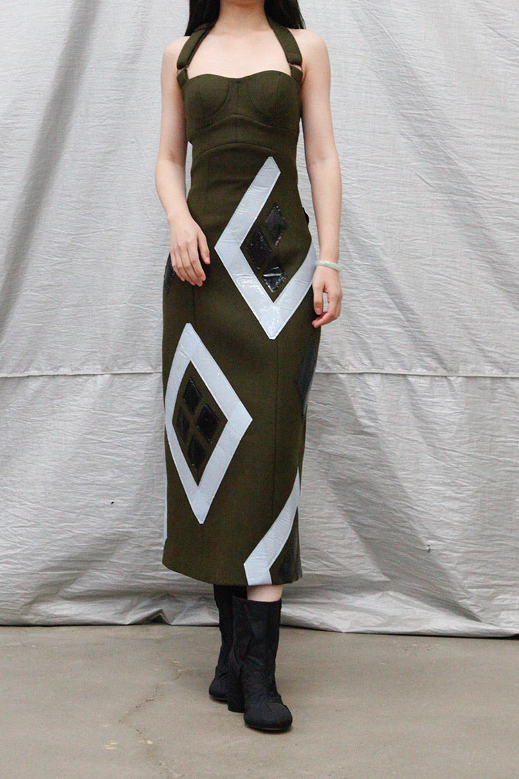 Louis Shengtao Chen geometric tape tube top dress 2250137 dark green XS Louis Shengtao Chen geometric tape tube top dress 2250137 dark green XS