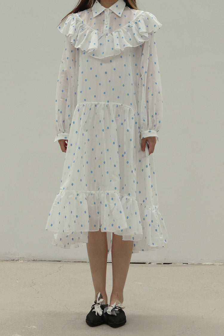 MING MA SS21 DR14-BLJAC V-neck jacquard pleated dress (with petticoat)