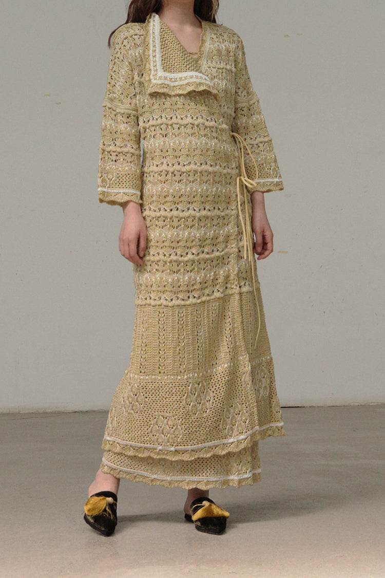 Mame kurogouchi MM21SS KNO50 printed watermark wrap front knitted dress