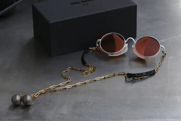 Rigards X UMA WANG Joint RG00UW4 Series Collection Beaded Sunglasses RG-RG00UW4-BAIJIN White Frame Gold Chain