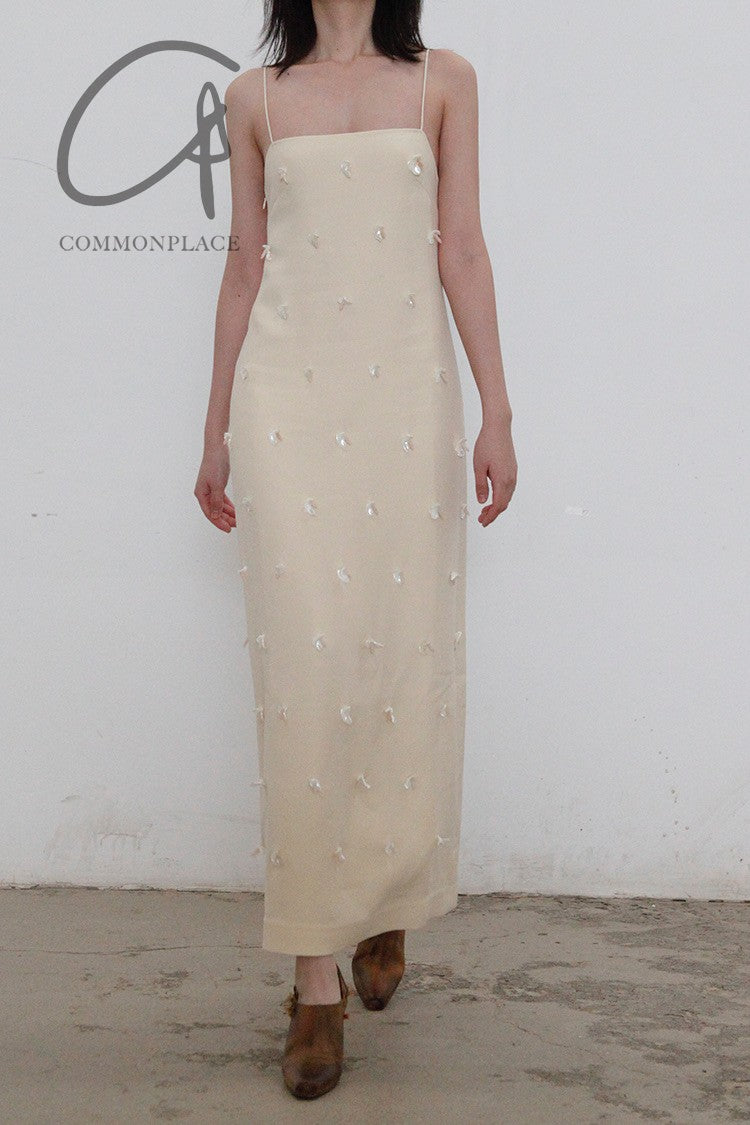 SWAYING/KNIT Shell Embroidered Silk and Wool Dress SW22SSL43 Off-White
