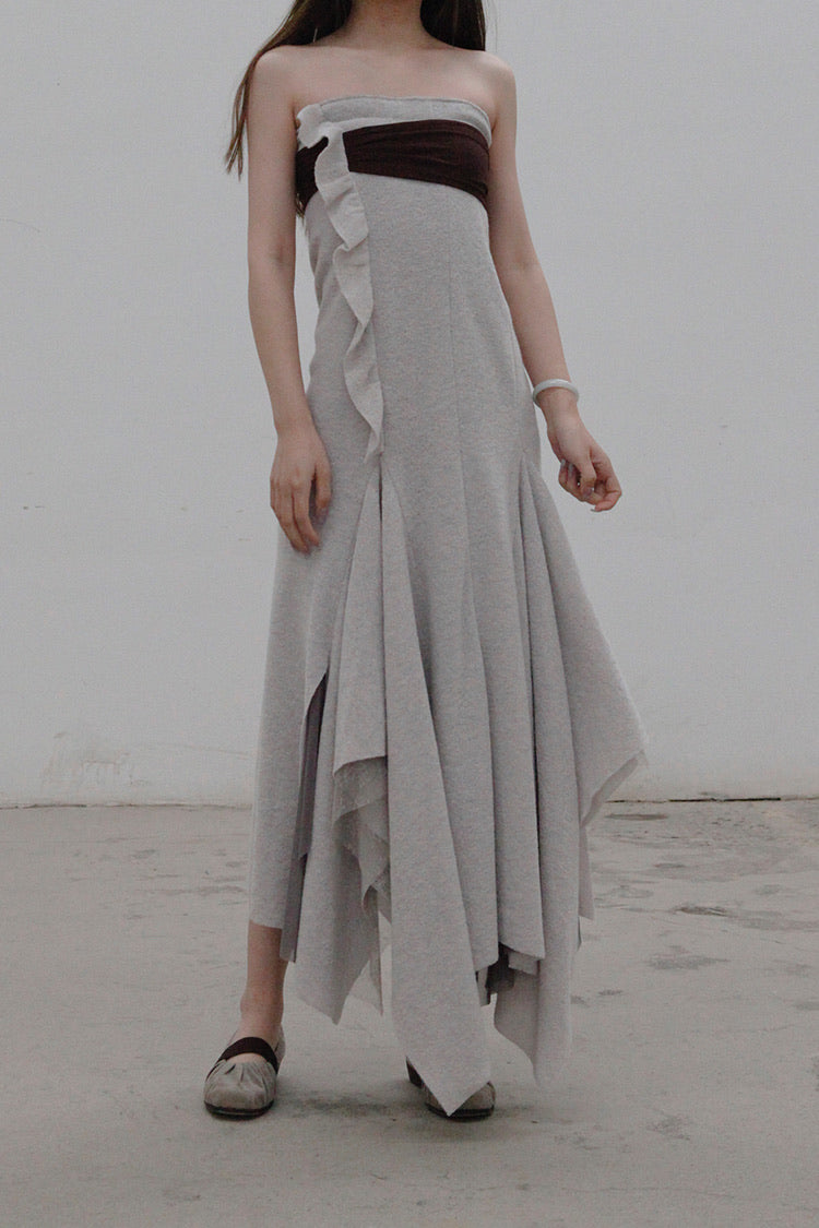 grey tube top dress Grey Floral Print Smocked Bodice Tube Top Maternity Midi Dress – PinkBlush main image 1