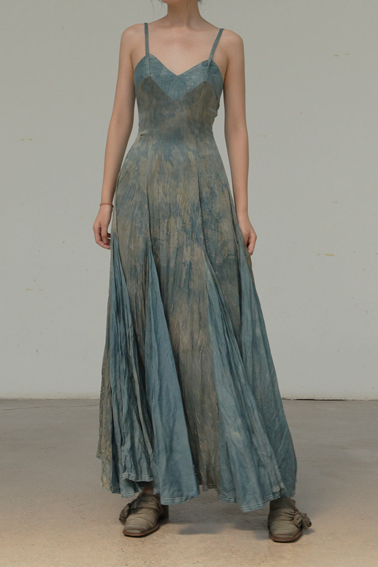 Elapsing Silk Flower Dye Maxi Skirt Backless Suspender Dress Z-6639 11 Elapsing Silk Flower Dye Maxi Skirt Backless Suspender Dress Z-6639 11