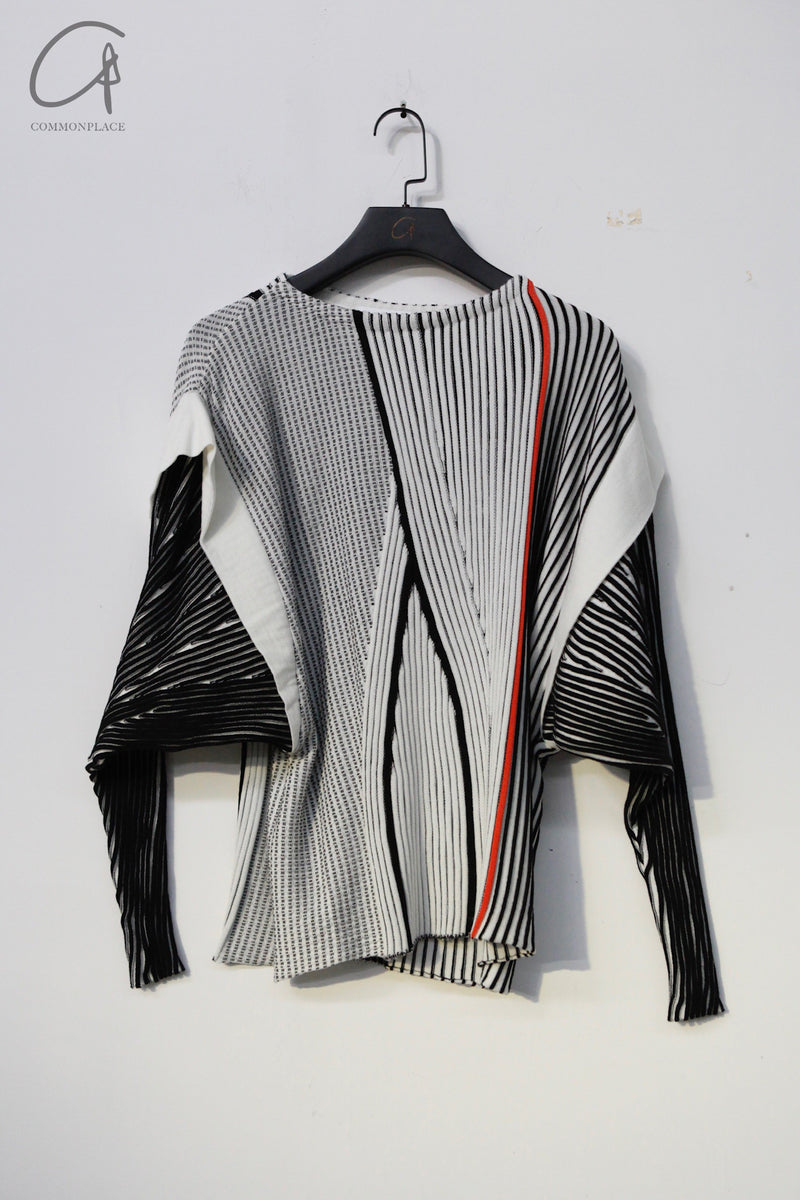 mame kurogouchi 3D striped knit V-neck pullover MM21FW KN011