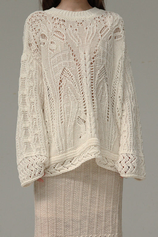 mame kurogouchi MM21SS KN005 curtain lace pattern knitted pullover
