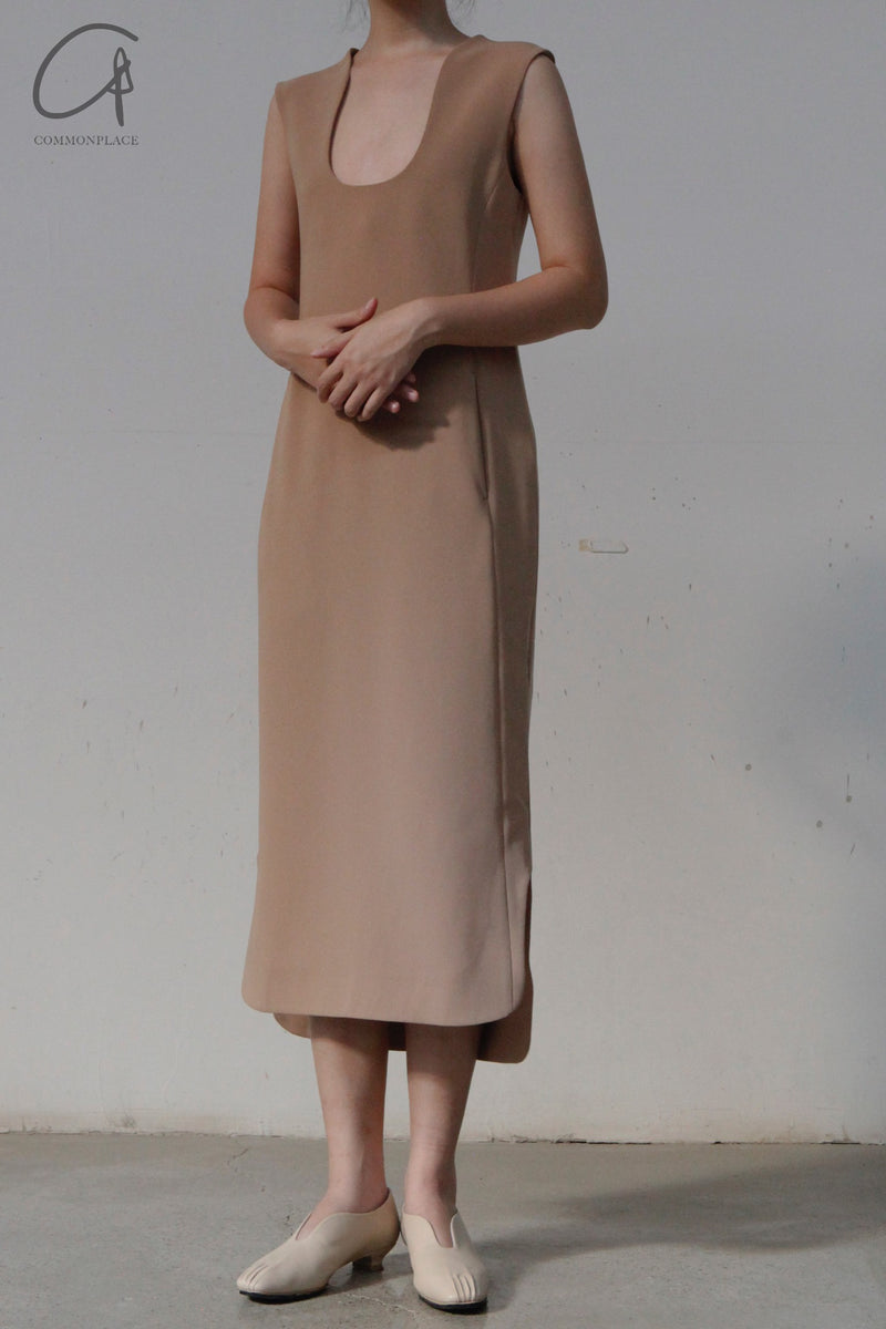 mame kurogouchi deep neck sleeveless dress MM22SS DR024 beige