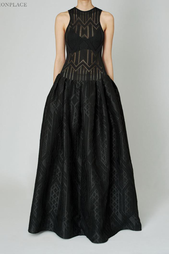mame kurogouchi knitted traditional pattern and jacquard dress MM22SS DR029  black