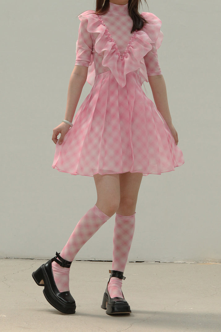 shushutong ss21dr04 V-neck vest dress pink