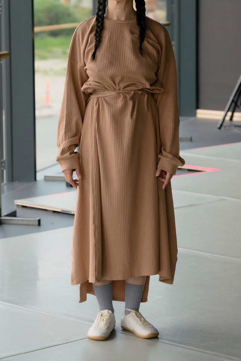 BASERANGE long-sleeved dress with drawstring waist, part of the DRSH c