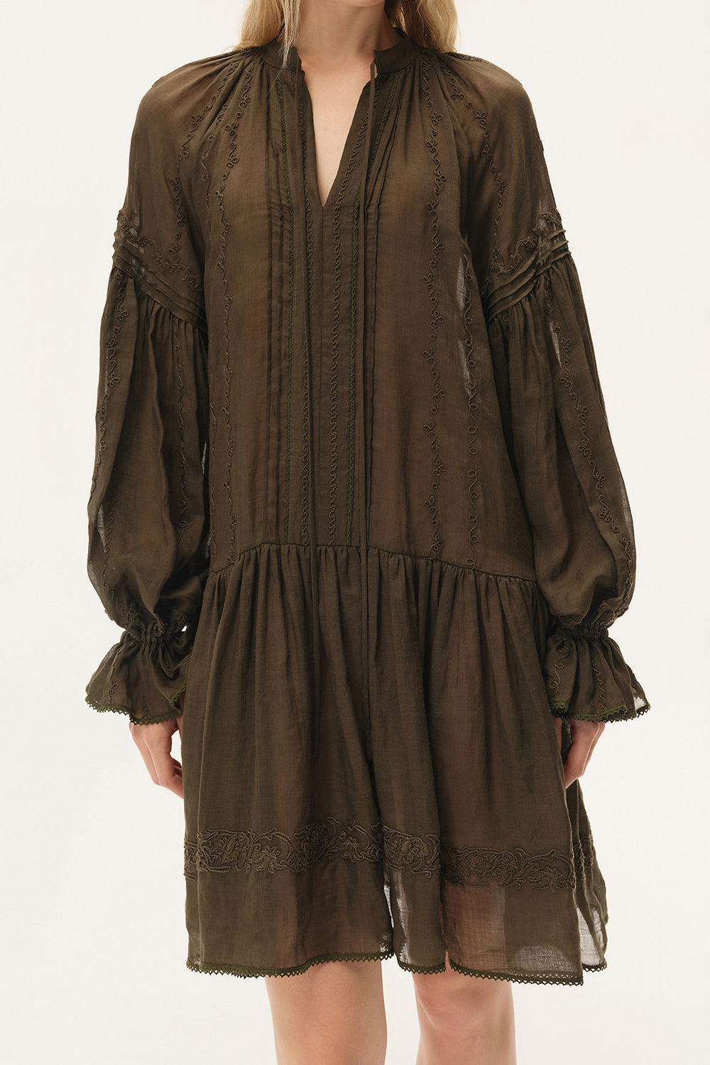 INTO THE EAST Spring/Summer 2026 Olive Green Puff Sleeve Embroidered Dress ITE-E1JBSSDS22013OL-GLL Olive Green INTO THE EAST Spring/Summer 2026 Olive Green Puff Sleeve Embroidered Dress ITE-E1JBSSDS22013OL-GLL Olive Green