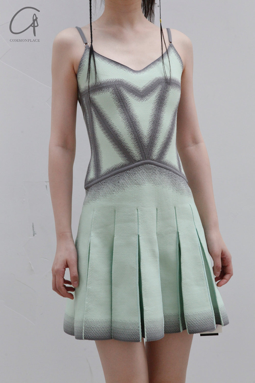 NAN KNITS suspender pleated dress 22051666 mint green S / mint green NAN KNITS suspender pleated dress 22051666 mint green S / mint green