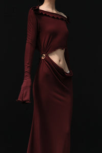 Peng Tai 24 Autumn and Winter Asymmetric Flared Long Dress PT-PTW24C08-2