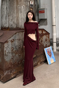 Peng Tai 24 Autumn and Winter Asymmetric Flared Long Dress PT-PTW24C08-2