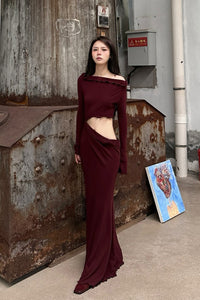 Peng Tai 24 Autumn and Winter Asymmetric Flared Long Dress PT-PTW24C08-2