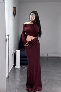 Peng Tai 24 Autumn and Winter Asymmetric Flared Long Dress PT-PTW24C08-2
