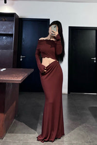 Peng Tai 24 Autumn and Winter Asymmetric Flared Long Dress PT-PTW24C08-2