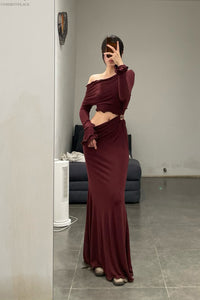 Peng Tai 24 Autumn and Winter Asymmetric Flared Long Dress PT-PTW24C08-2