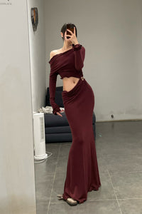Peng Tai 24 Autumn and Winter Asymmetric Flared Long Dress PT-PTW24C08-2