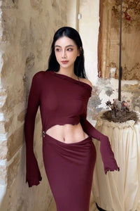 Peng Tai 24 Autumn and Winter Asymmetric Flared Long Dress PT-PTW24C08-2