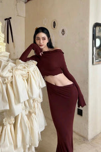 Peng Tai 24 Autumn and Winter Asymmetric Flared Long Dress PT-PTW24C08-2