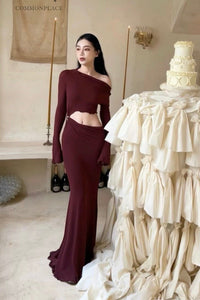 Peng Tai 24 Autumn and Winter Asymmetric Flared Long Dress PT-PTW24C08-2
