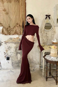 Peng Tai 24 Autumn and Winter Asymmetric Flared Long Dress PT-PTW24C08-2