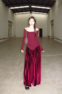 Peng Tai 24 Autumn and Winter One Shoulder Maxi Dress PT-PTW24C03-1
