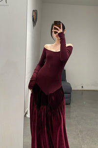 Peng Tai 24 Autumn and Winter One Shoulder Maxi Dress PT-PTW24C03-1