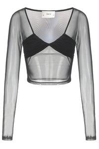 PengTai 24 Autumn and Winter Pleated Mesh Long Sleeve Top PT-PTW24A04-1