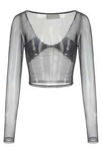 PengTai 24 Autumn and Winter Pleated Mesh Long Sleeve Top PT-PTW24A04-1