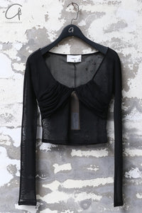 PengTai 24 Autumn and Winter Pleated Mesh Long Sleeve Top PT-PTW24A04-1