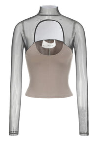 PengTai 24 Autumn and Winter Printed Hollow Long Sleeve Top PT-PTW24A09-1
