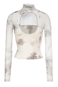 PengTai 24 Autumn and Winter Printed Hollow Long Sleeve Top PT-PTW24A09-2