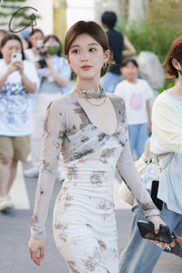 Peng Tai 24 Autumn and Winter Printed Pleated Midi Dress PT-PTW24C10-3