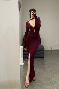Peng Tai 24 Fall/Winter V-neck midi dress PT-PTW24C04-3