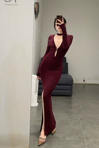 Peng Tai 24 Fall/Winter V-neck midi dress PT-PTW24C04-3