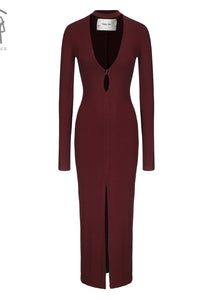 Peng Tai 24 Fall/Winter V-neck midi dress PT-PTW24C04-3